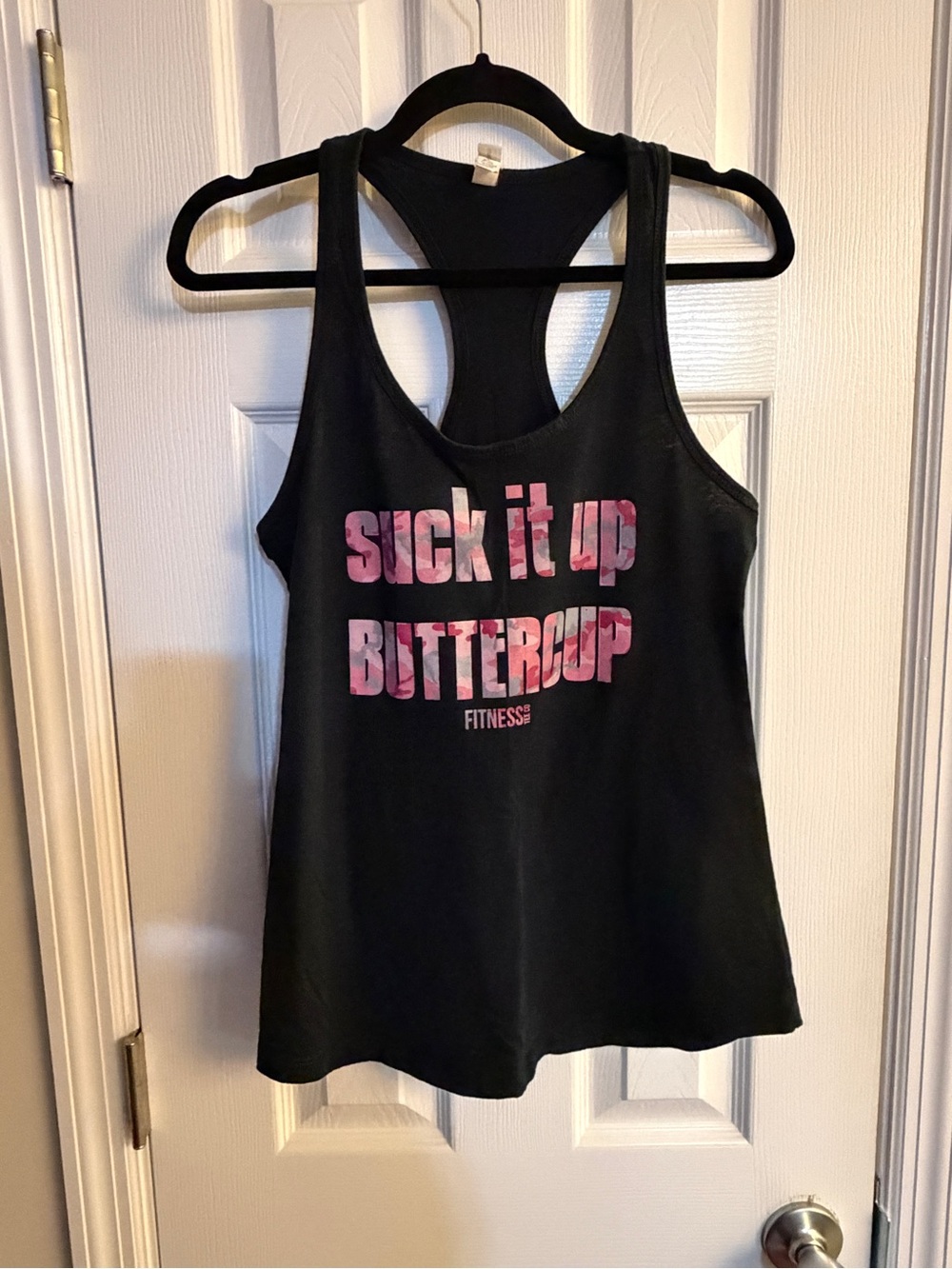 Next Level Apparel Black Racerback Tank with Pink Motivational Print